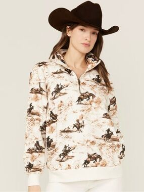 Wrangler Retro Women's Bronco Print 1/2 Zip Pullover Women’s Large Cowboy